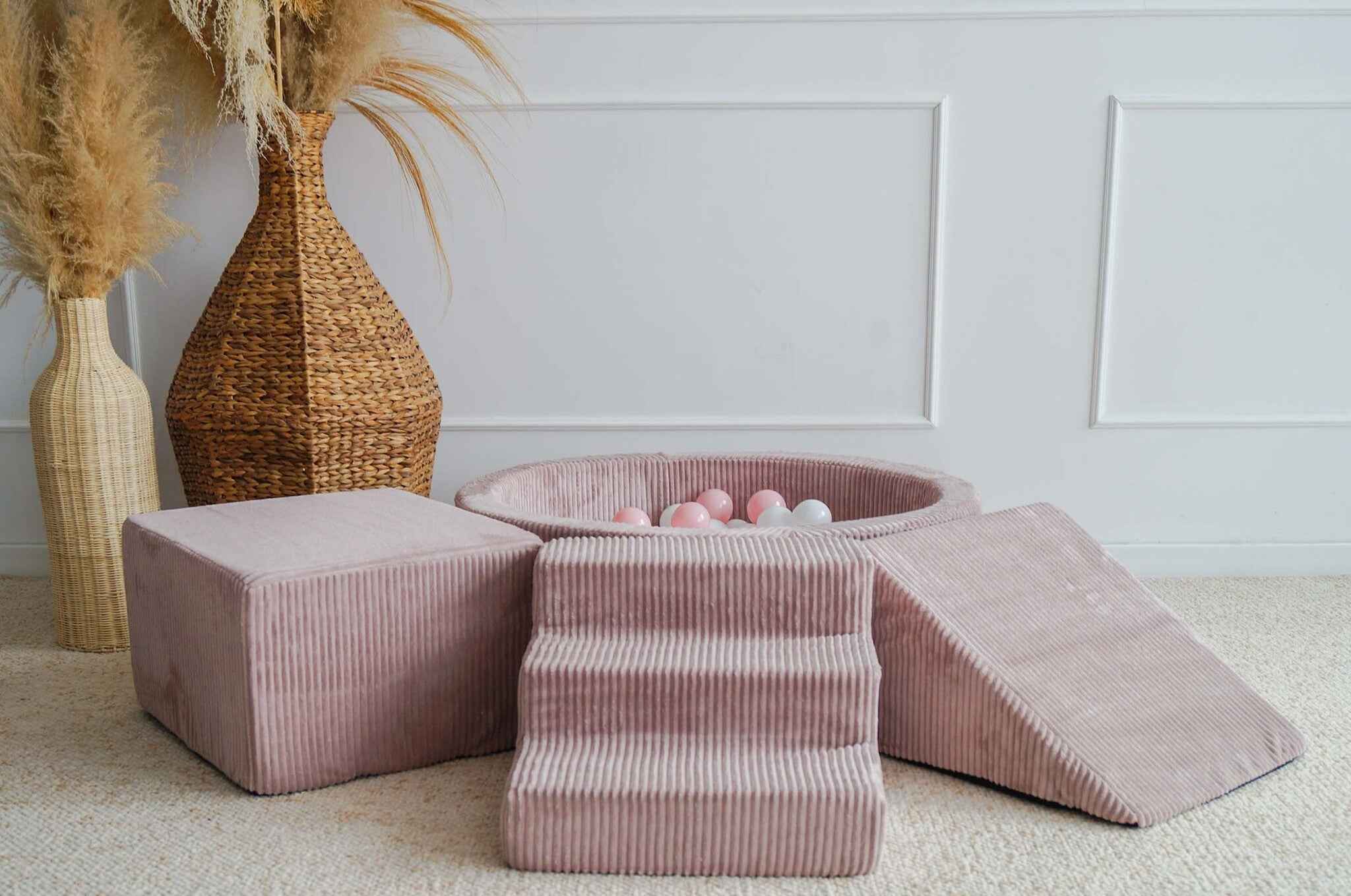 Moje | 3 Elements + Ball Pit - Ribbed Velvet Dusty Pink 90x30 cm + 200 Balls