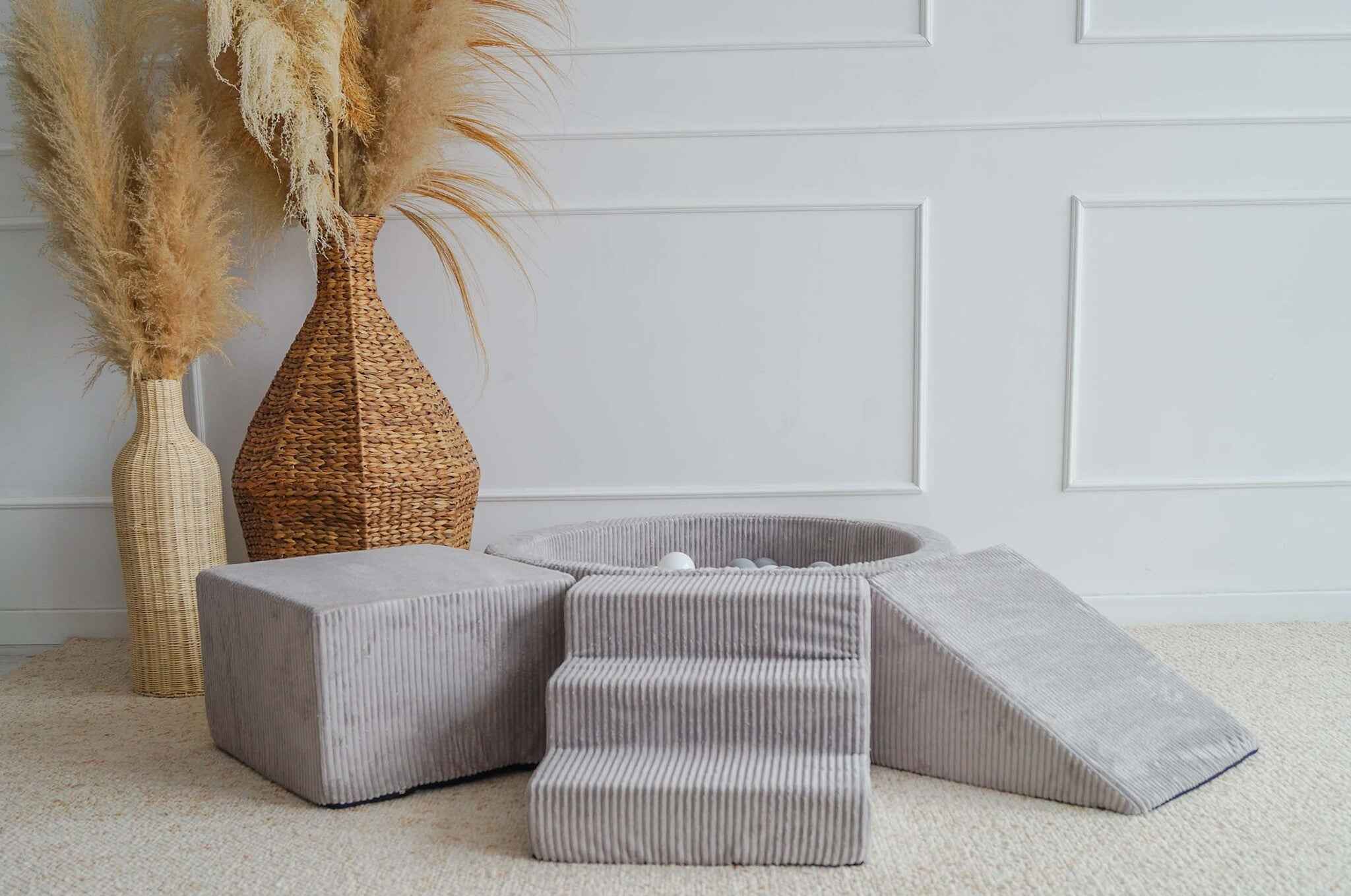 My | 3 Pieces + Ball Pit - Ribbed Velvet Gray 90x30 cm + 200 Balls