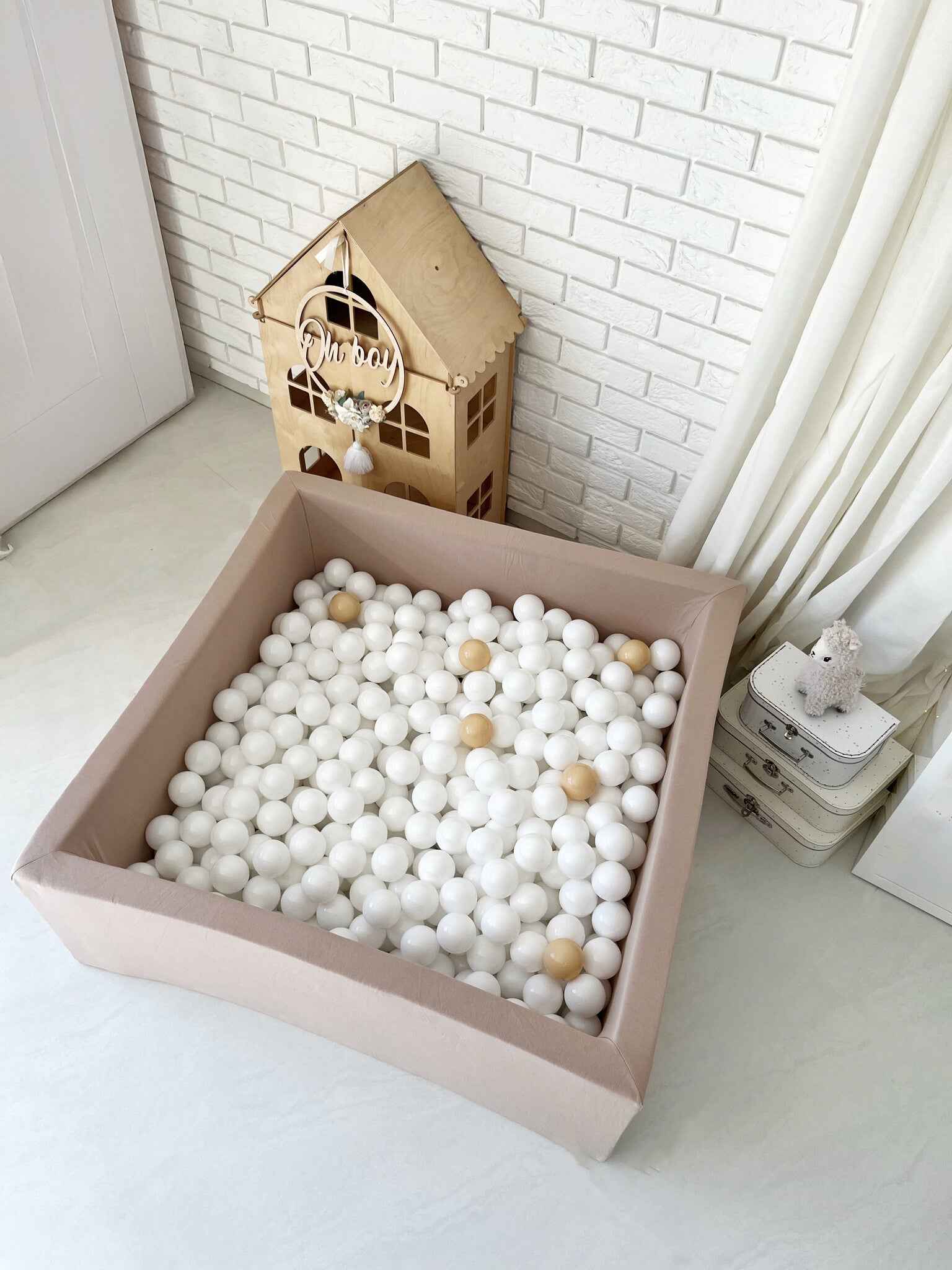 Moje | Vierkant Ballenbad Cotton - Beige 106x106x40 cm + Ballen