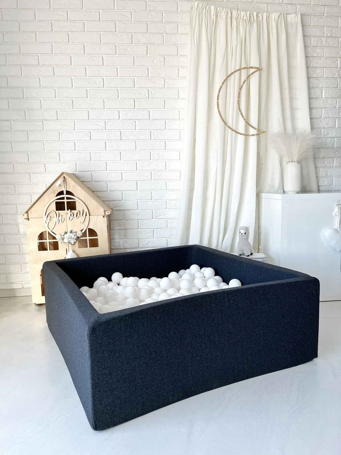 Moje | Vierkant Ballenbad Cotton - Graphite 106x106x40 cm + Ballen