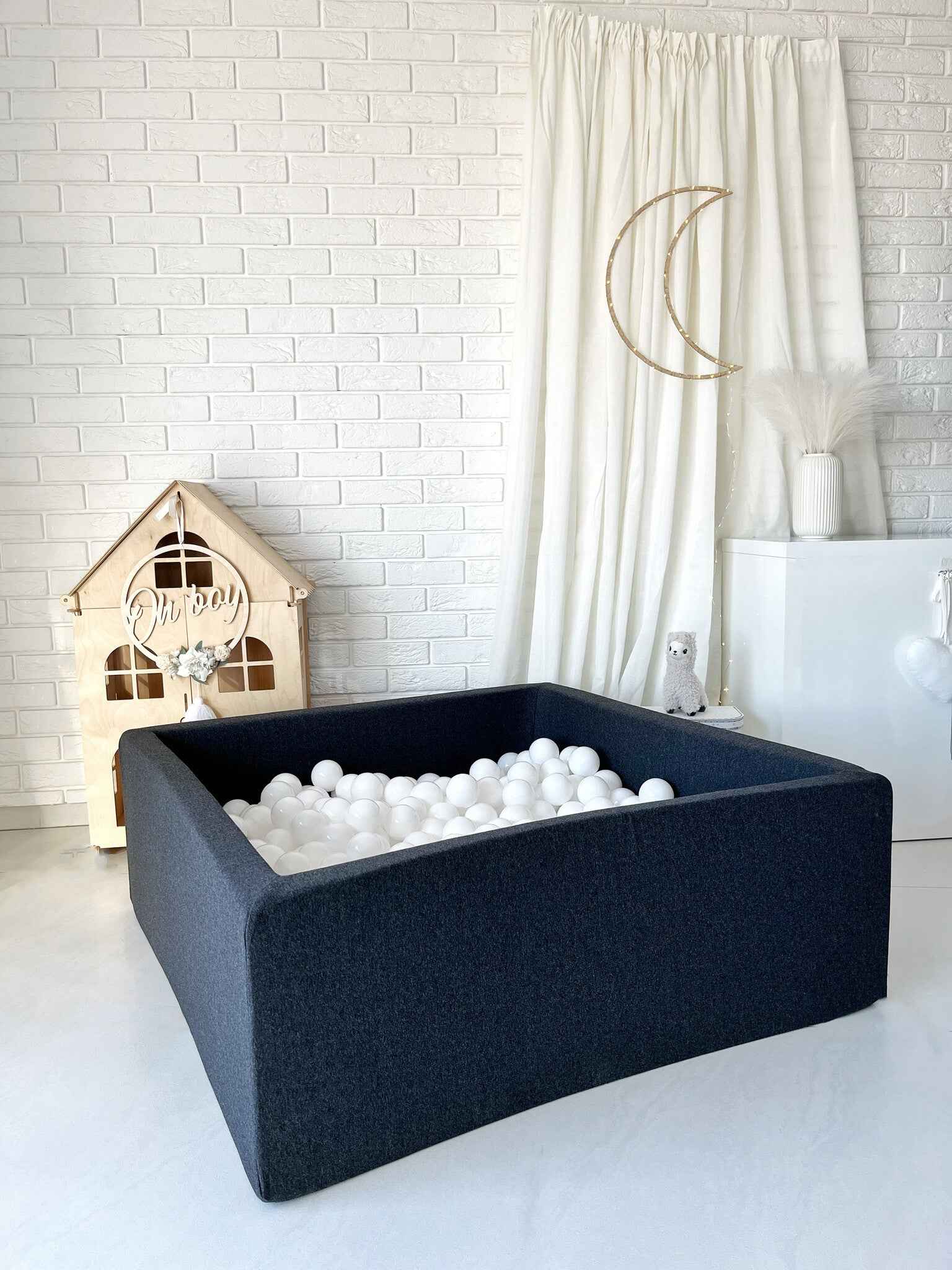Moje | Vierkant Ballenbad Cotton - Graphite 106x106x40 cm + Ballen