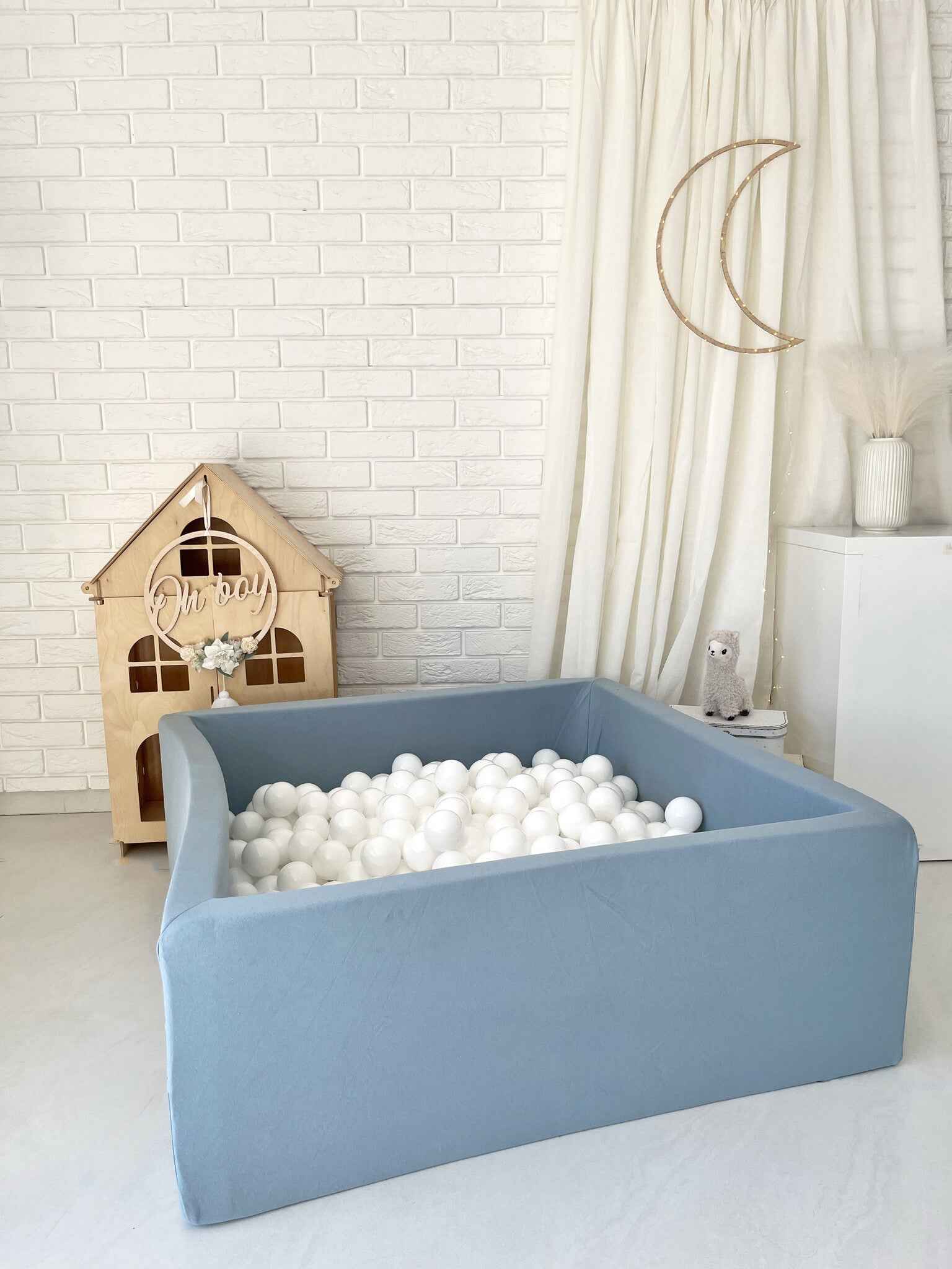 Moje | Vierkant Ballenbad Cotton - Blue 106x106x40 cm + Ballen