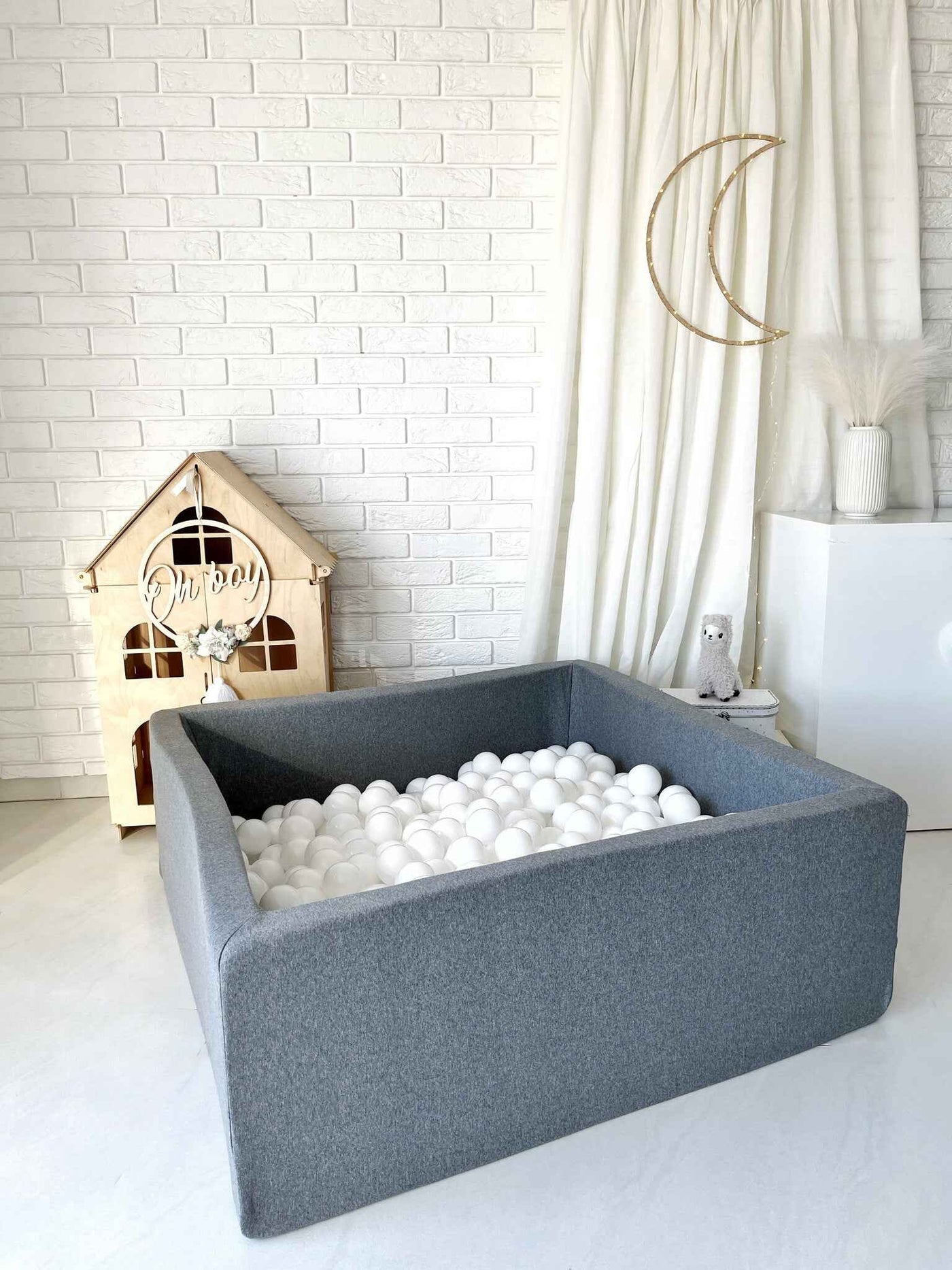 Moje | Vierkant Ballenbad Cotton - Grey 106x106x40 cm + Ballen