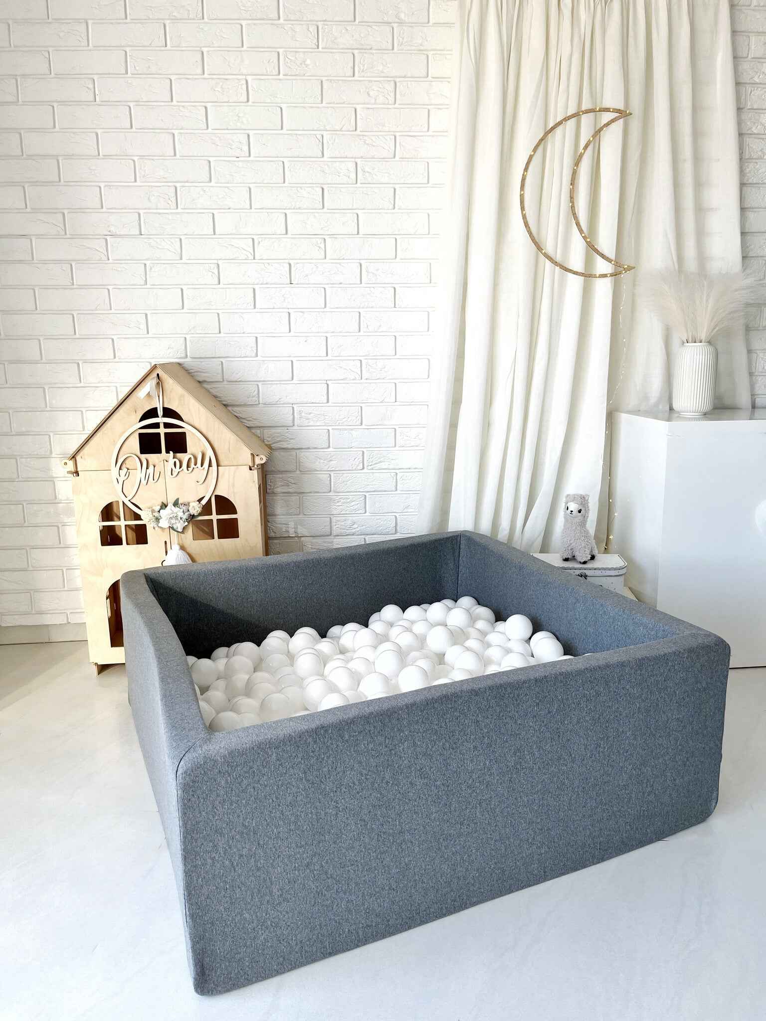 Moje | Vierkant Ballenbad Cotton - Grey 106x106x40 cm + Ballen