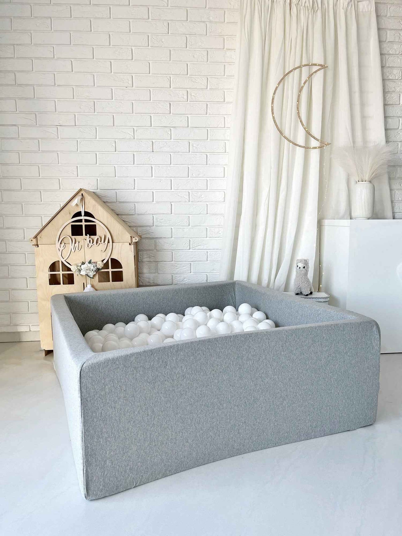 Moje | Vierkant Ballenbad Cotton - Light Grey 106x106x40 cm + Ballen