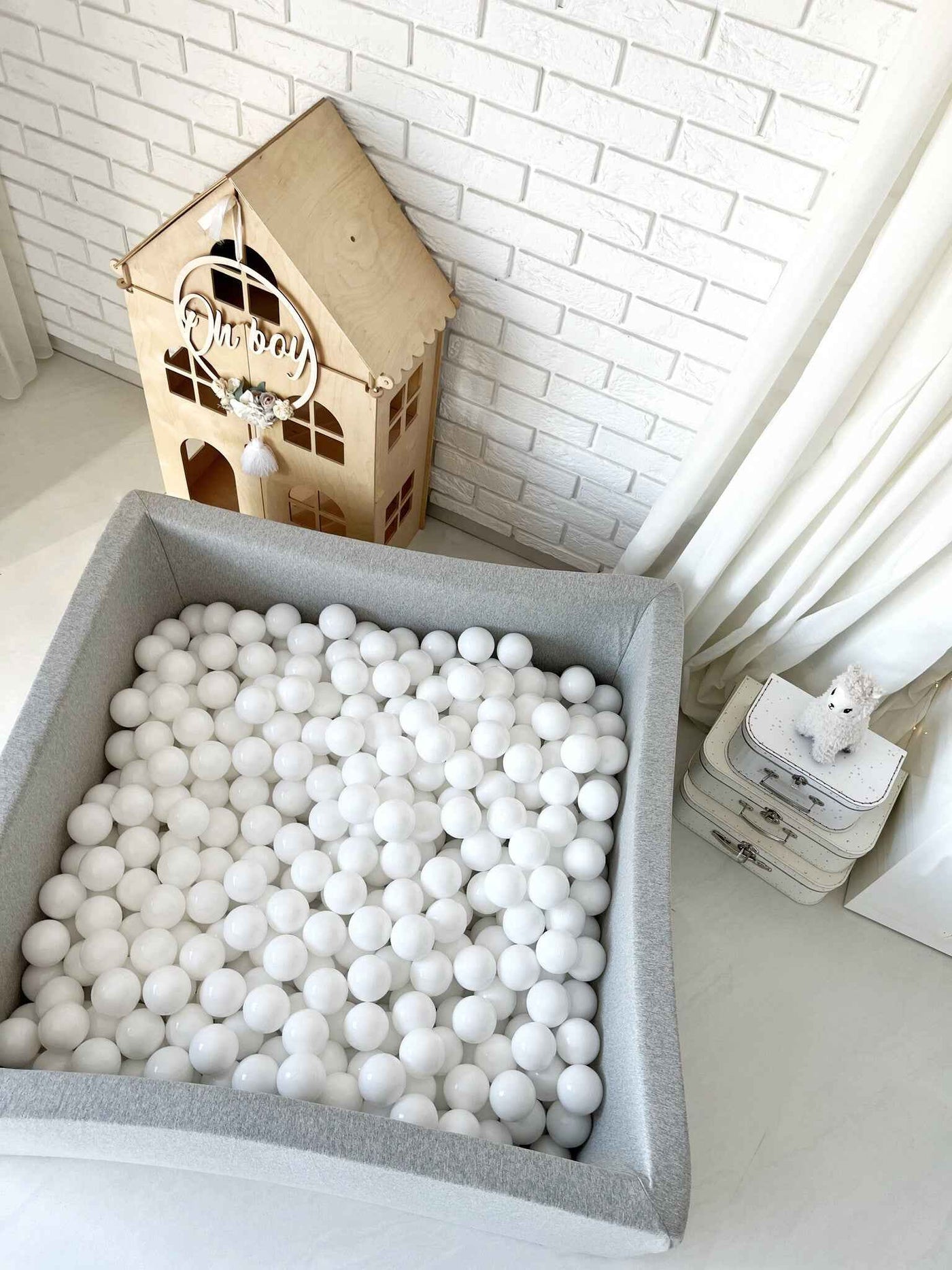 Moje | Vierkant Ballenbad Cotton - Light Grey 106x106x40 cm + Ballen