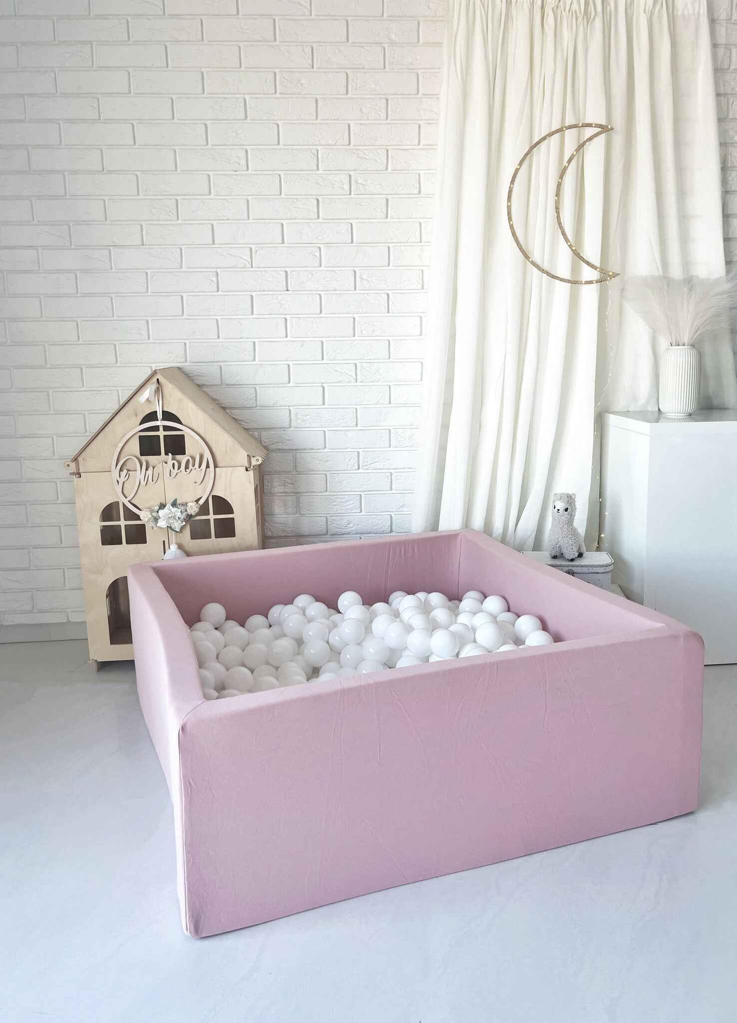 Moje | Vierkant Ballenbad Cotton - Pink 106x106x40 cm + Ballen