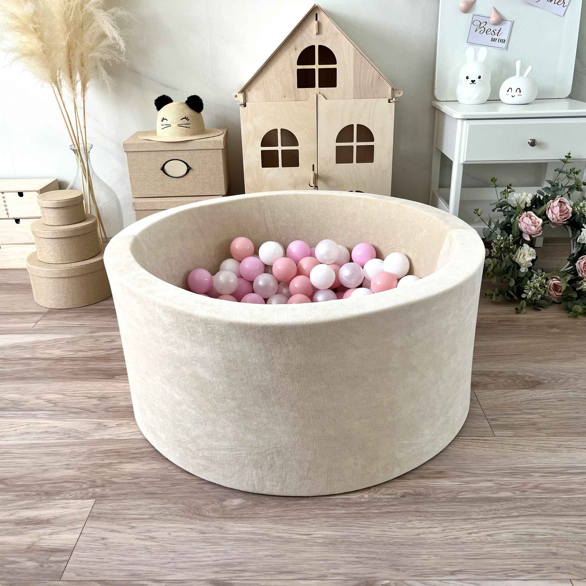 Moje | Ballenbad Soft Velvet - Ecru 90x40 cm + Ballen