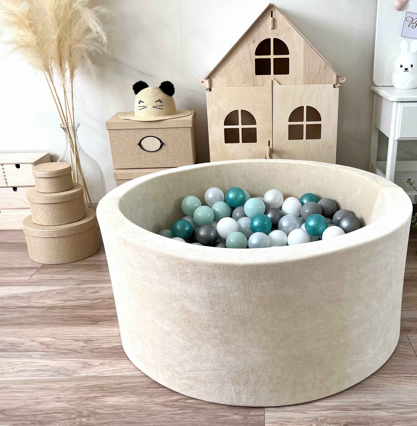 Moje | Ballenbad Soft Velvet - Ecru 90x40 cm + Ballen