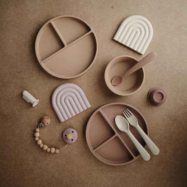 Mushie siliconen bord met zuignap Cloudy Mauve