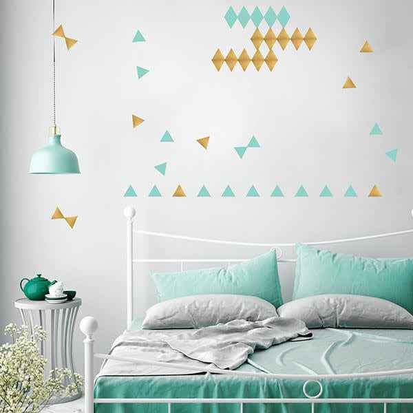 Gold and mint triangle wall decals - Pöm Le Bonhomme - set of 72 stickers