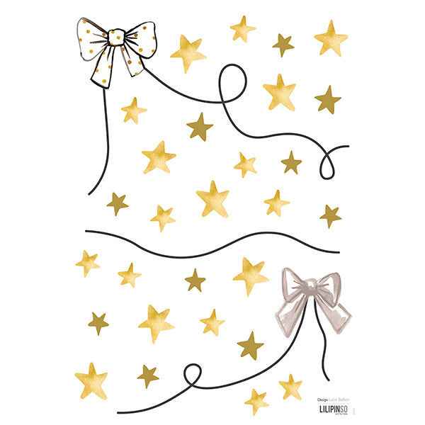 Wall Decals: Flamingo Bows and Gold Stars - Lilipinso
