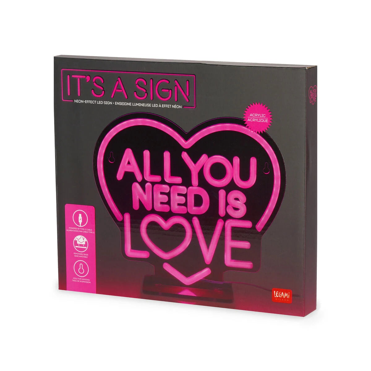 Legami | Neon Effect Led Lamp - All You Need is Love - It's a Sign