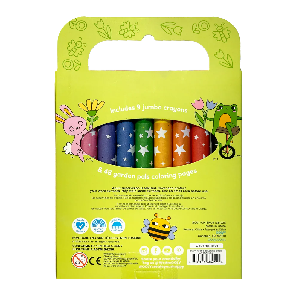 Ooly | Carry Along! Kleurboek en waskrijtjesset Garden Pals Set Van 9 Krijtjes