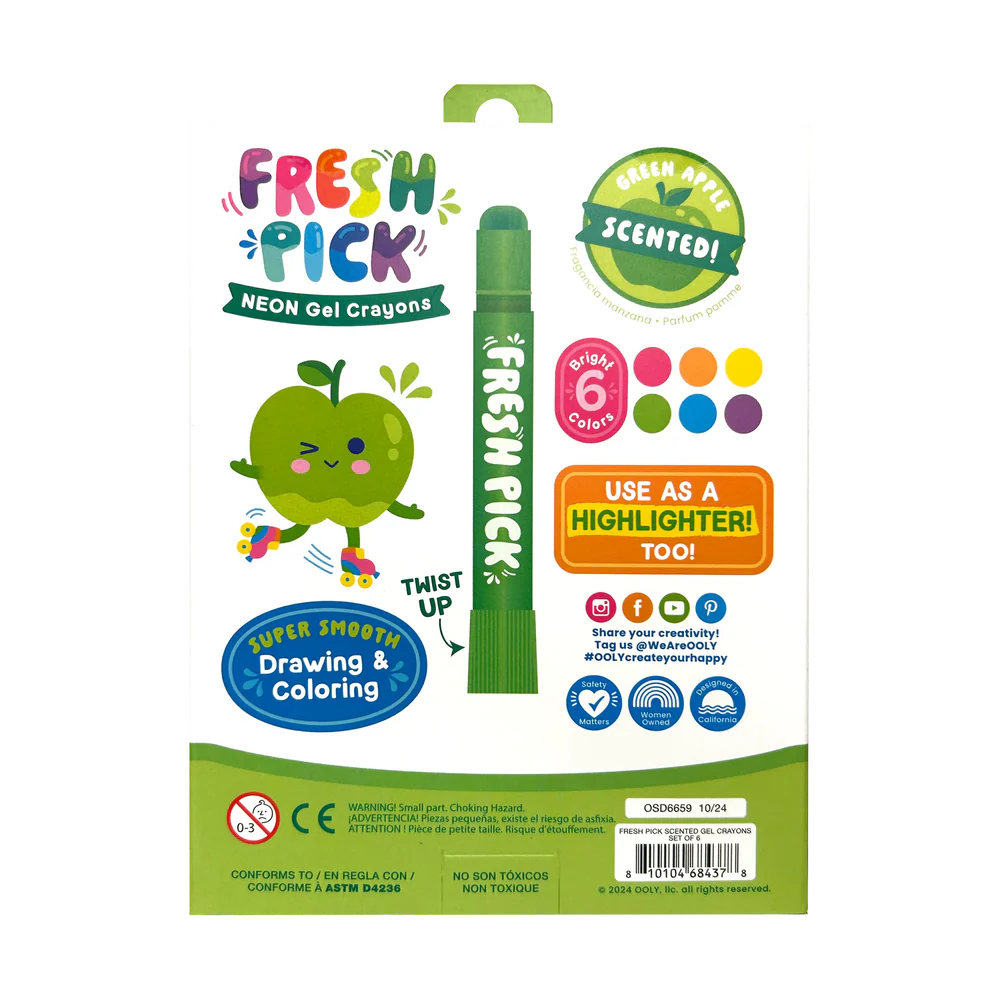 Ooly | Fresh Pick Neon Gelkleurpotloden Met Appelgeur Set Van 6