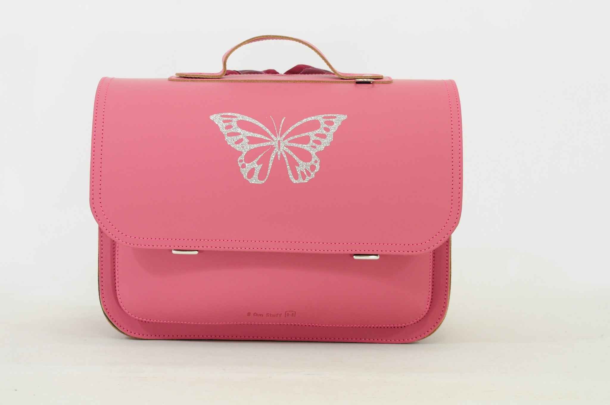 Own Stuff | Lederen Boekentas Met 2 Magneetsloten Butterfly Antique Pink