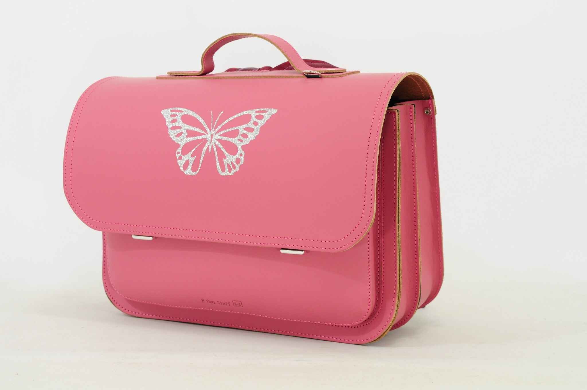 Own Stuff | Lederen Boekentas Met 2 Magneetsloten Butterfly Antique Pink