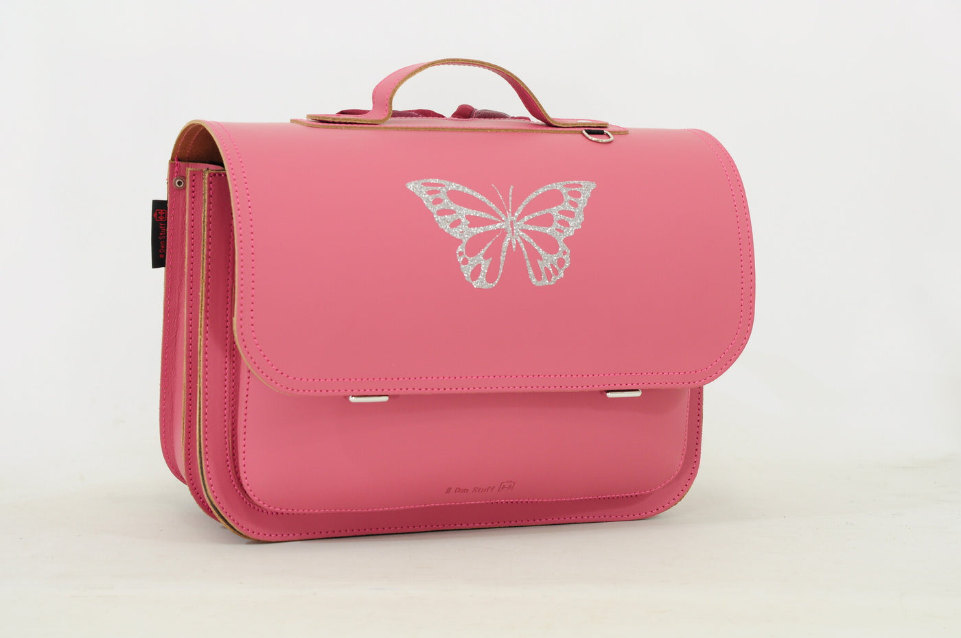 Own Stuff | Lederen Boekentas Met 2 Magneetsloten Butterfly Antique Pink