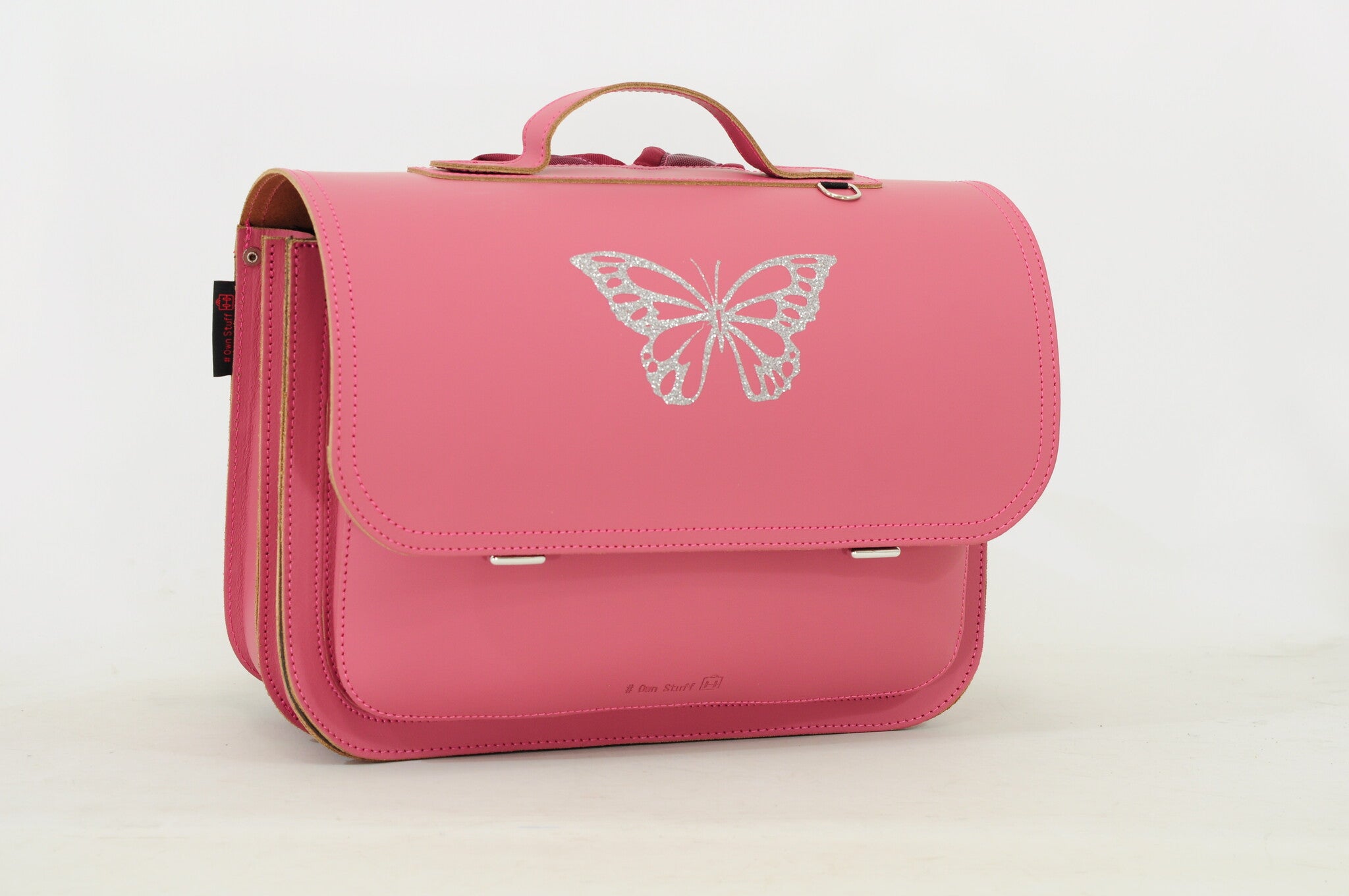 Own Stuff | Lederen Boekentas Met 2 Magneetsloten Butterfly Antique Pink