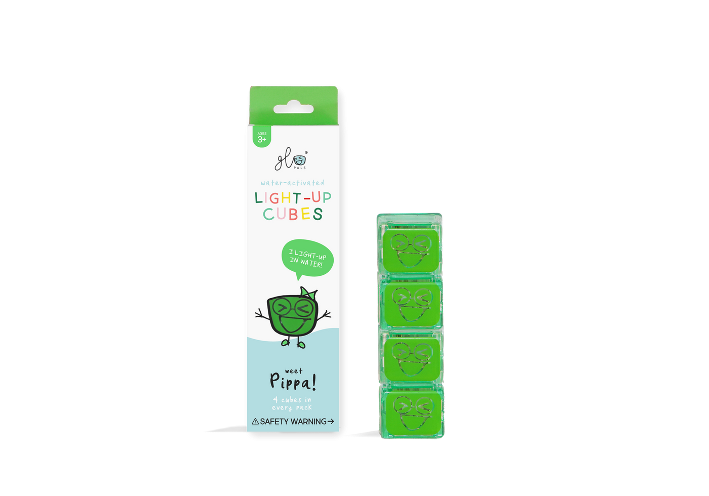 Glo Pals Pippa, Light Up Cubes, Groen, 4 Stuks