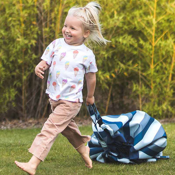 Play and Go speelmat opbergzak Outdoor Blue/Green Stripes