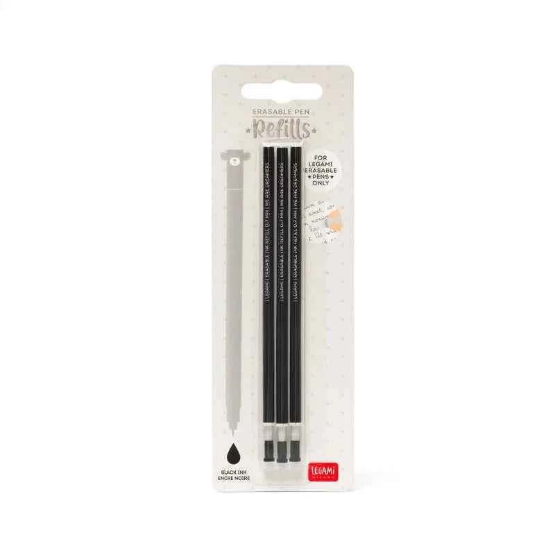 Legami | Set of 3 refills for erasable gel pens - Black ink - Erasable pen