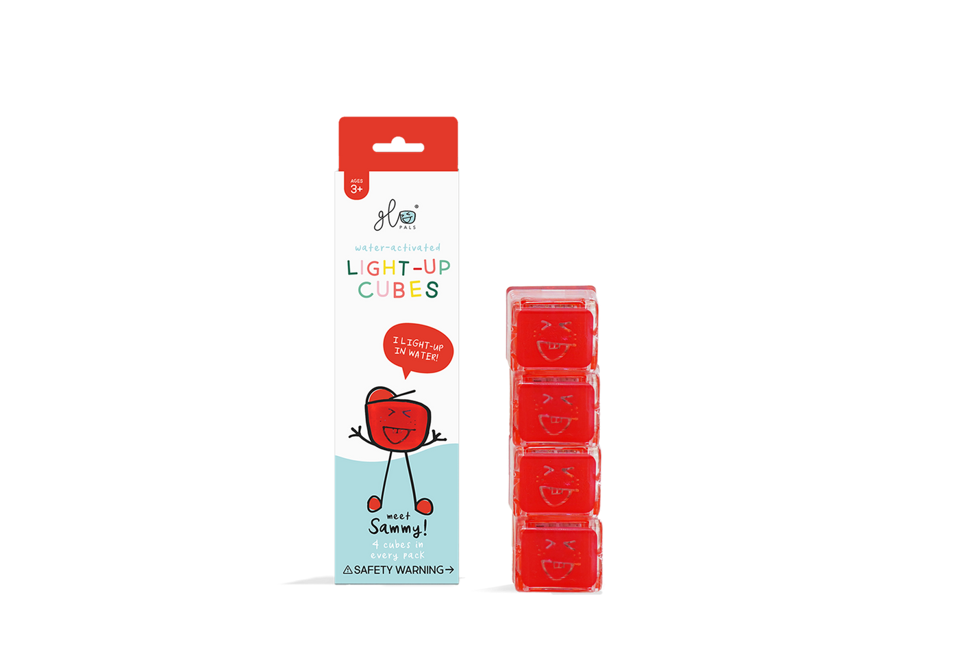 Glo Pals Sammy, Light Up Sensory Cubes, Rood, Kunststof, 4 Stuks