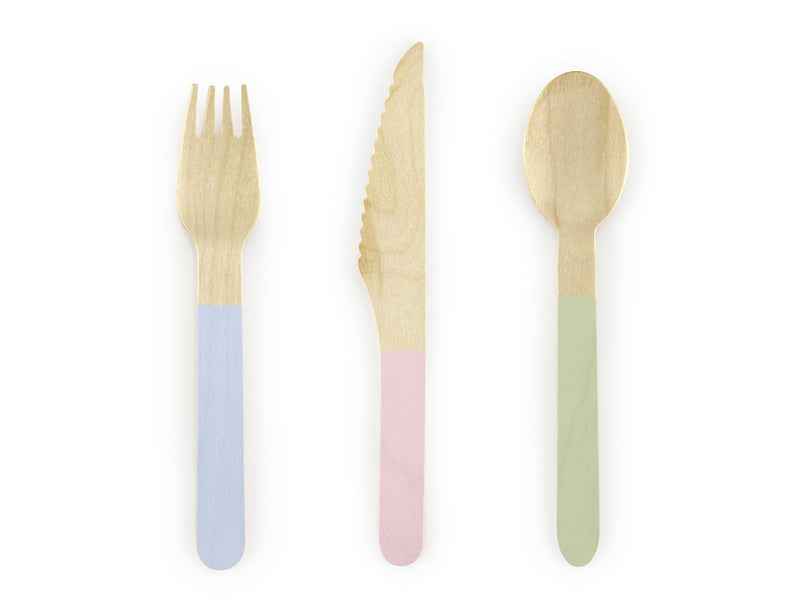 Party Deco Houten bestek mix pastel