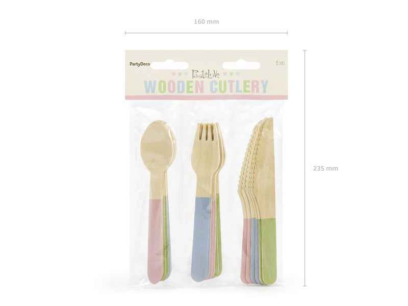 Party Deco Houten bestek mix pastel