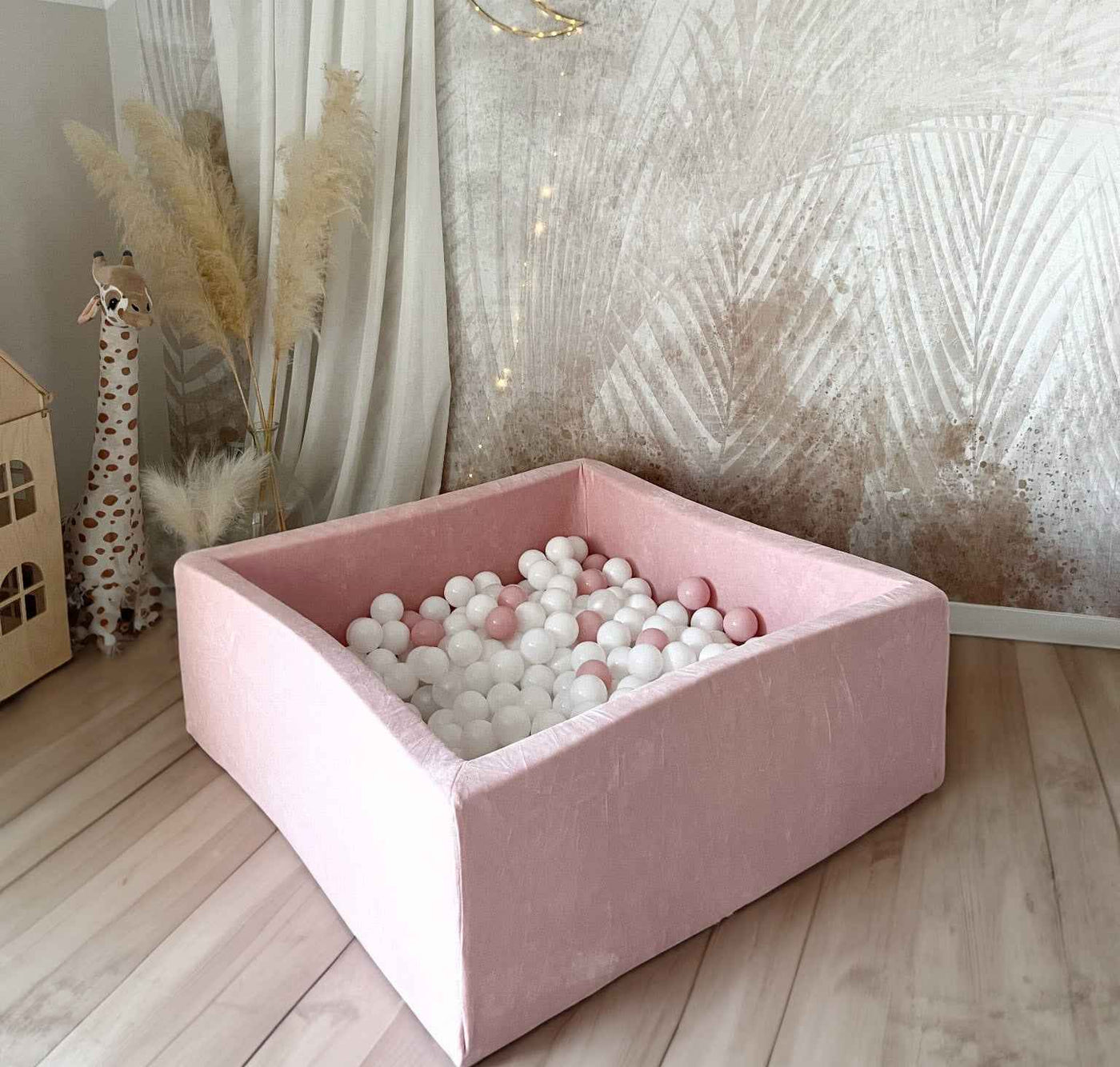 Moje | Vierkant Ballenbad Soft Velvet - Light Pink 106x106x40 cm + Ballen
