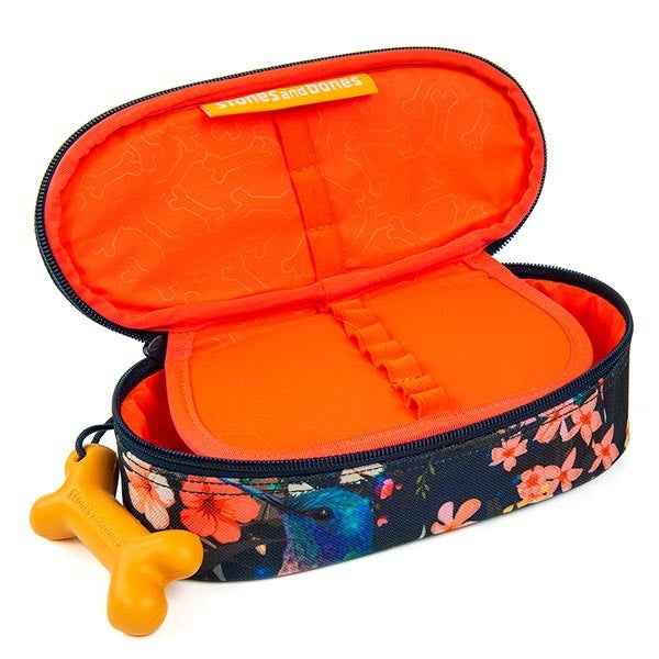 Stones and Bones pencil pouch Oak Blossoms Indigo