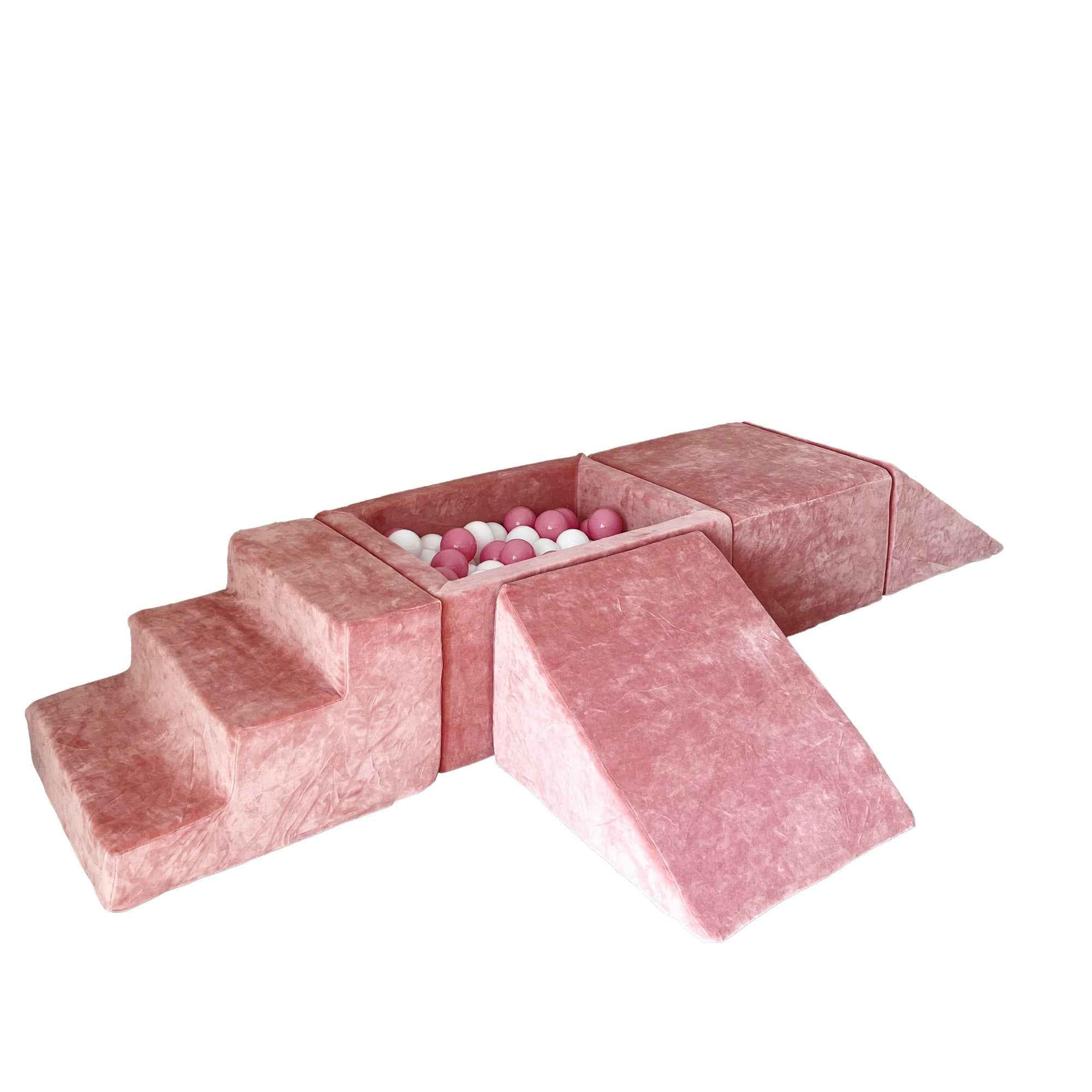 Moje |  4 elementen + Ballenbad - Soft Velvet Raspberry Pink 65x35x30 cm + 100 Ballen