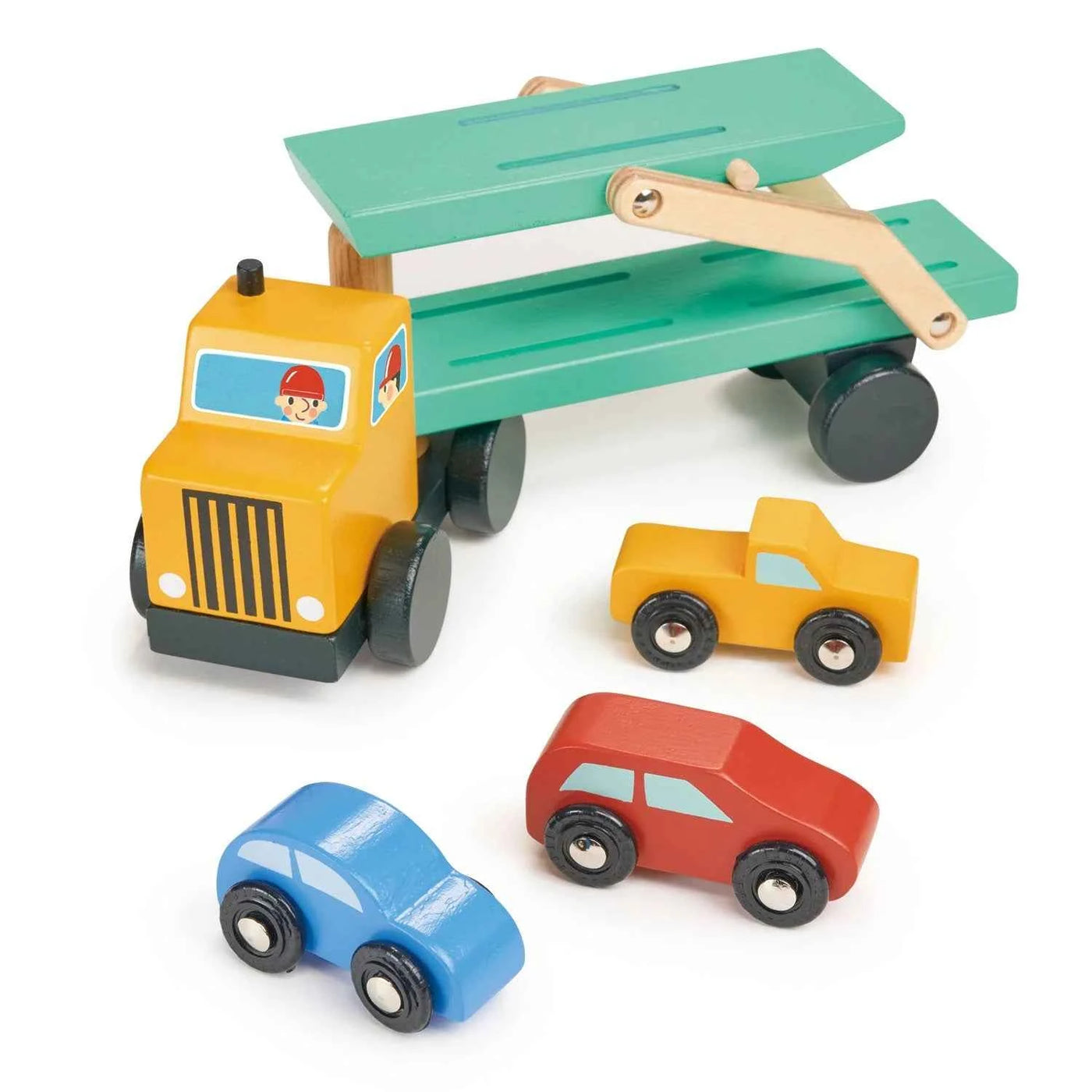 Mentari | Wooden Car Transporter Play Set with 3 Cars