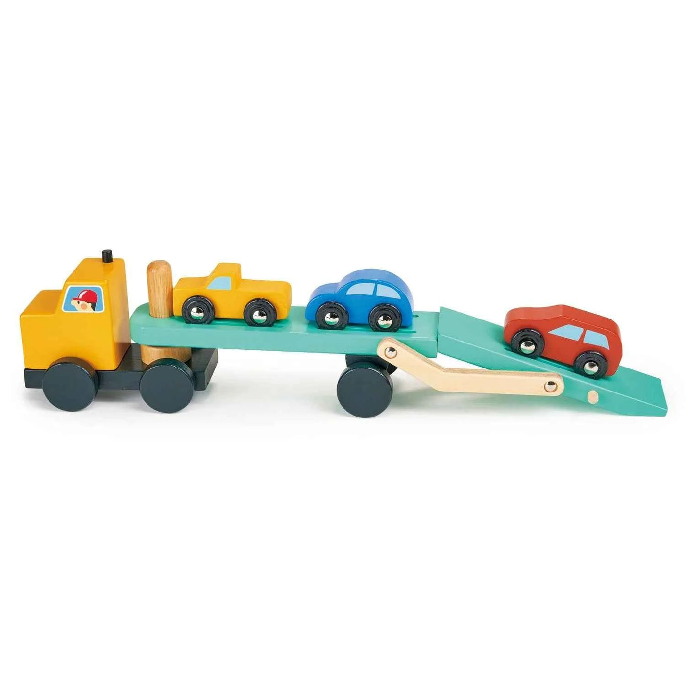 Mentari | Car Transporter Play Set with 3 Wooden Cars
